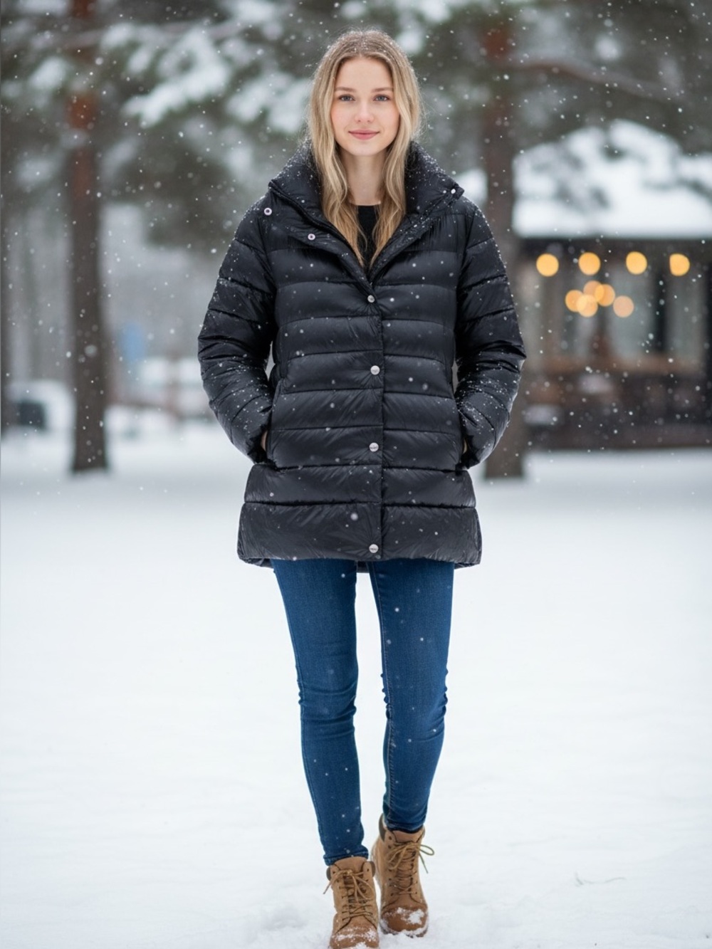 Herno Iconico Amelia Puffer Jacket Black Down Filled Snap-Front Size XL